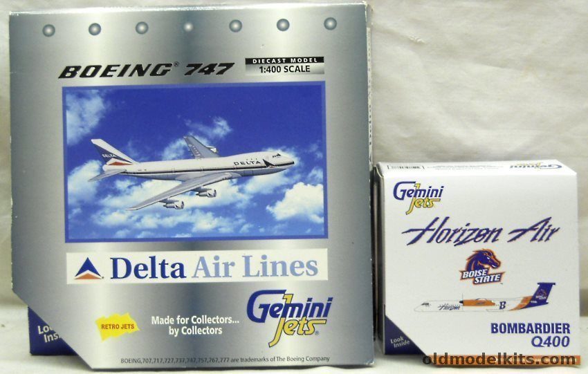 Gemini Jets 1/400 GJDAL038 Boeing 747-132 Delta Air Lines / GJQKE987 Bombardier Q400 Horizon Air Boise State plastic model kit